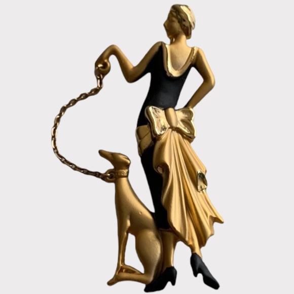 Vintage Jewelry Vintage Art Deco Lady Walking Dog Brooch Poshmark